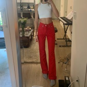 helmut lang femme hi waisted jeans in red